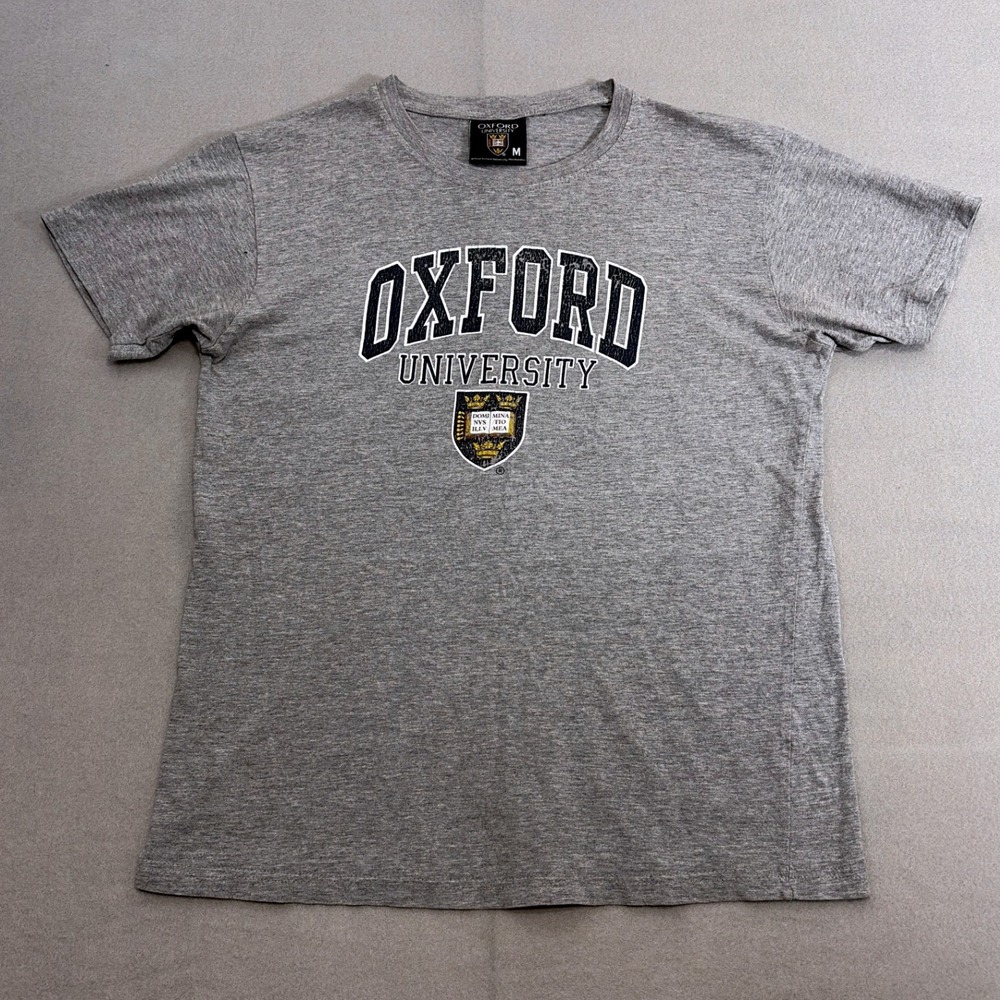 Oxford University T Shirt Men Medium Gray Heather Crest Graphic Tee Short Sleeve